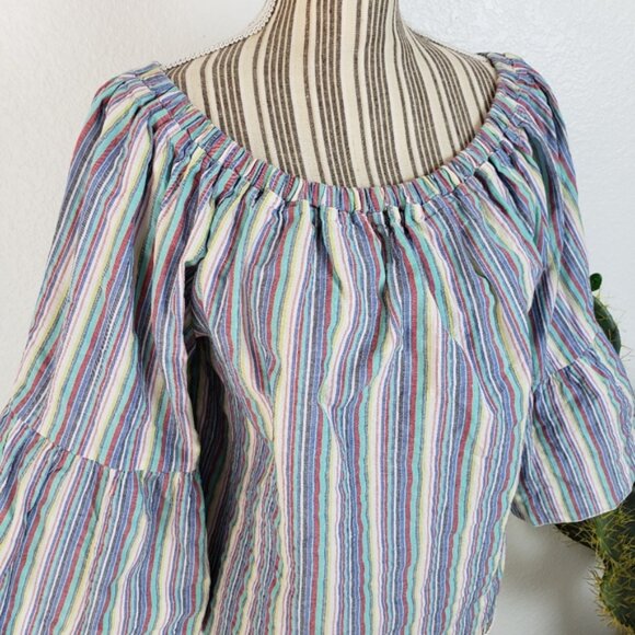 See by Chloe Off the Shoulder Multi Striped Seersucker Top Blouse size 38 M - Picture 9 of 16